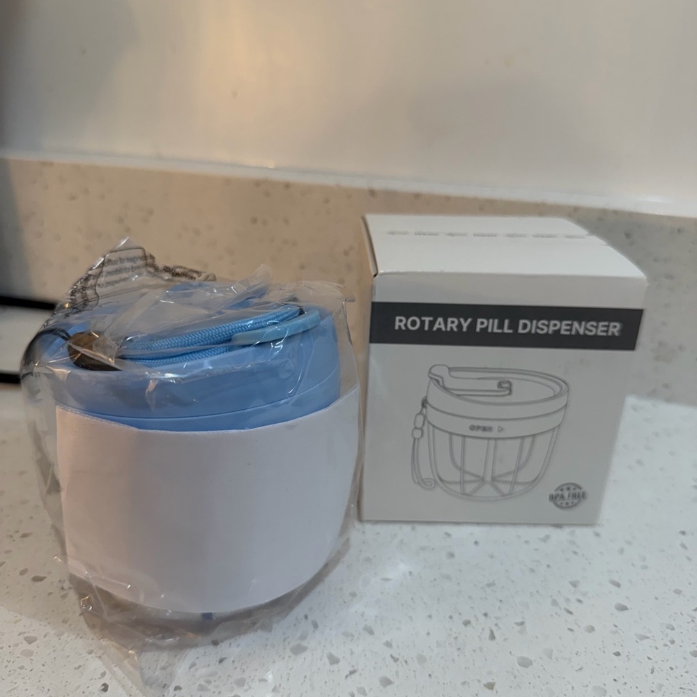 Blue and White Rotary Pill Dispenser